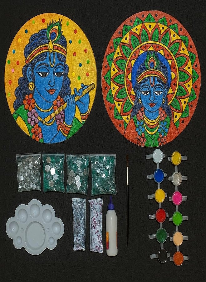 GreyArt MDF Craft Combo Kit Mandala Art, Resin Art & Painting Set with 1 Premarked 8-Inch Board, 1 Plain MDF Board, 12 Vibrant Colours, Brush, Fevicol, Colour Palette, Mould It Clay & Decorative Mirrors - Image 5